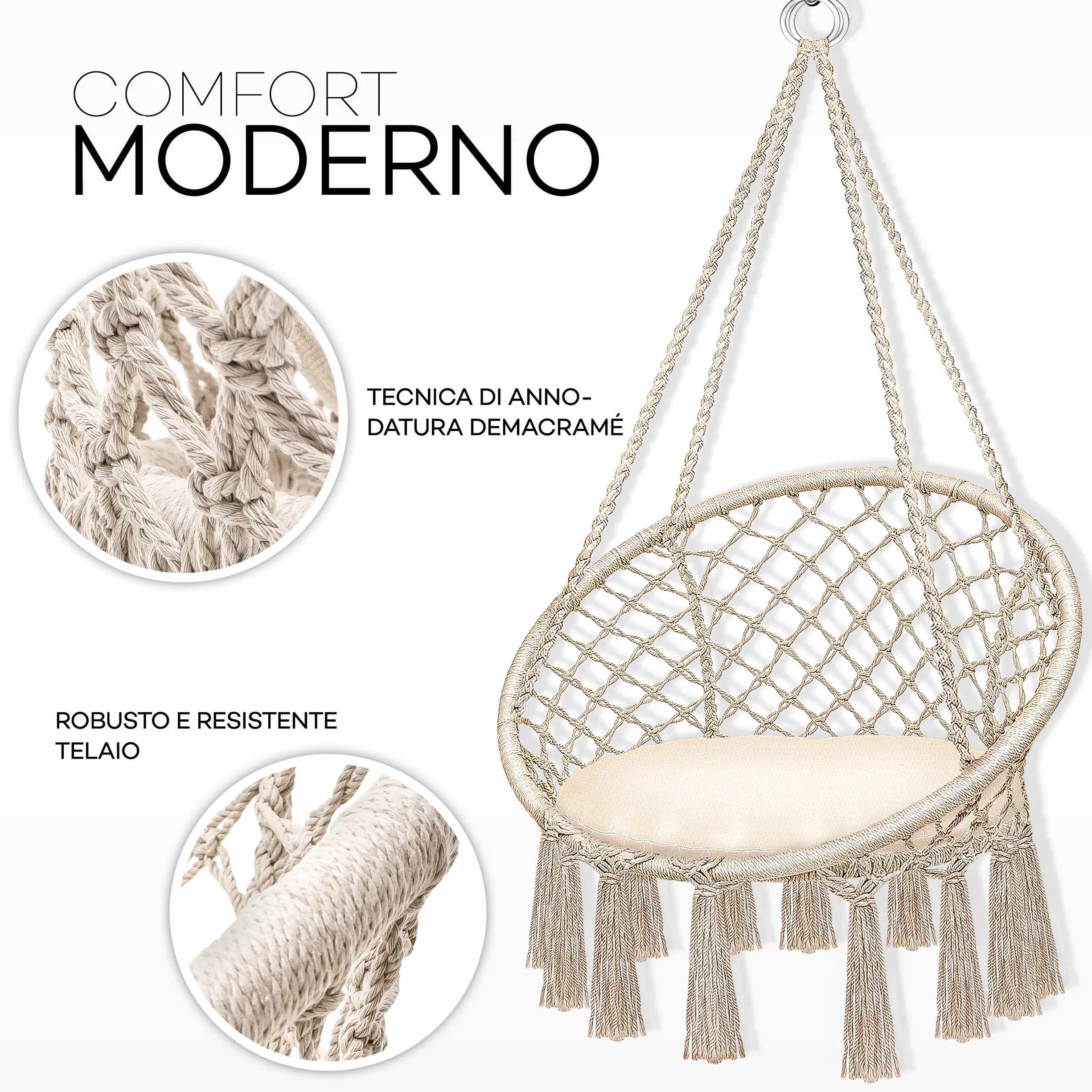 tillvex Poltrona Sospesa 200kg Amaca Sospesa Interno Esterno Sedia Appesa Resistente Intemperie Cuscino