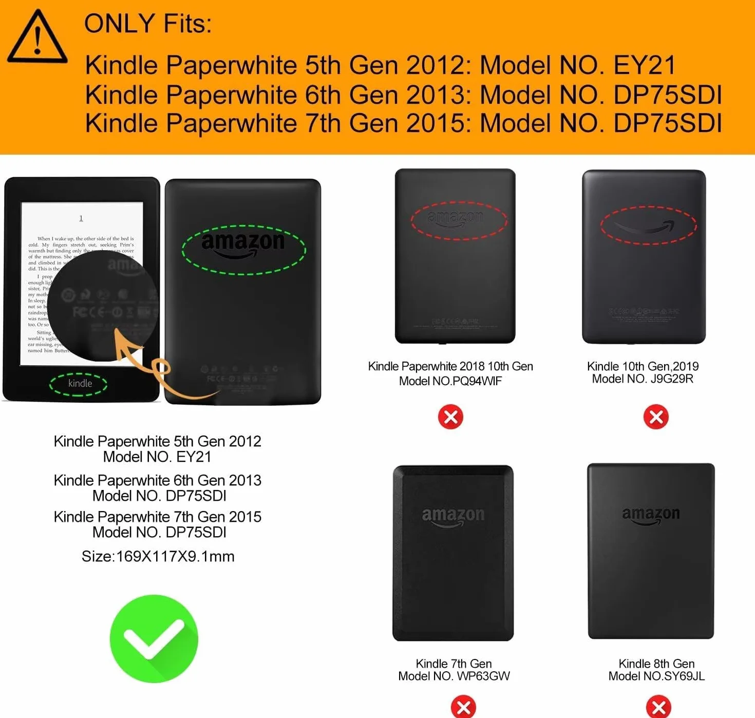 Fancity Custodia per Kindle Paperwhite 6" con Cinghia da Polso e Accensione/Spegnimento Automatico per 1/2/3 (2012-2016)