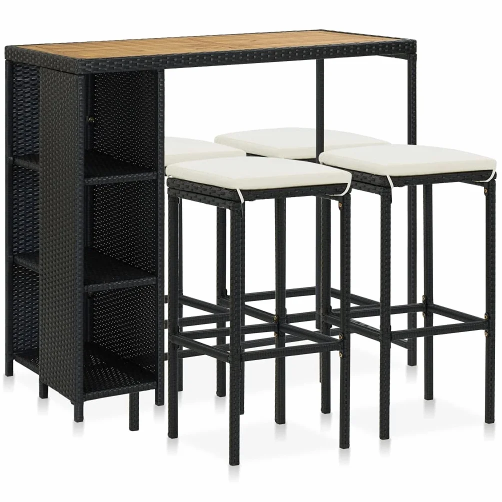 vidaXL Set da Bar da Giardino 5 pz con Cuscini in Polyrattan Nero