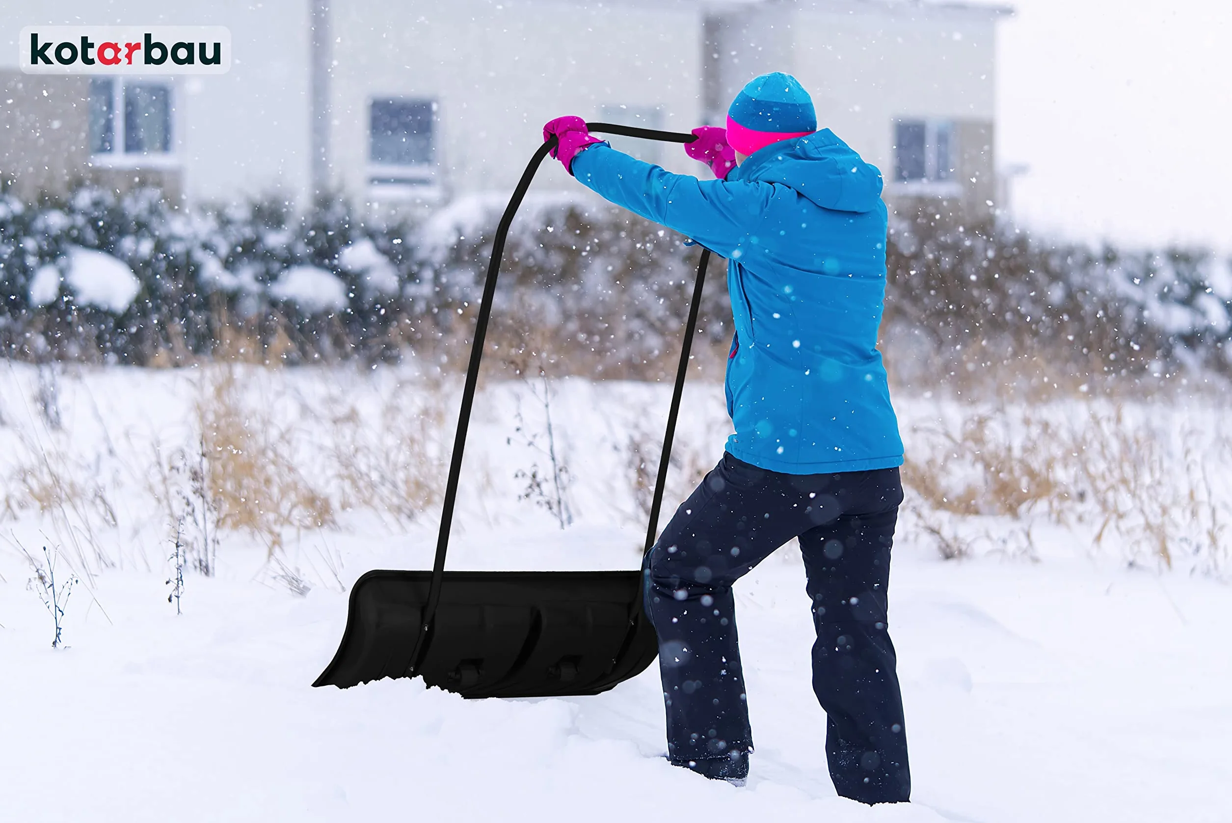 KOTARBAU® Pala da Neve con Ruote 80 cm con Profilo in Alluminio e Manico in Metallo - Spazzaneve ECO Nero