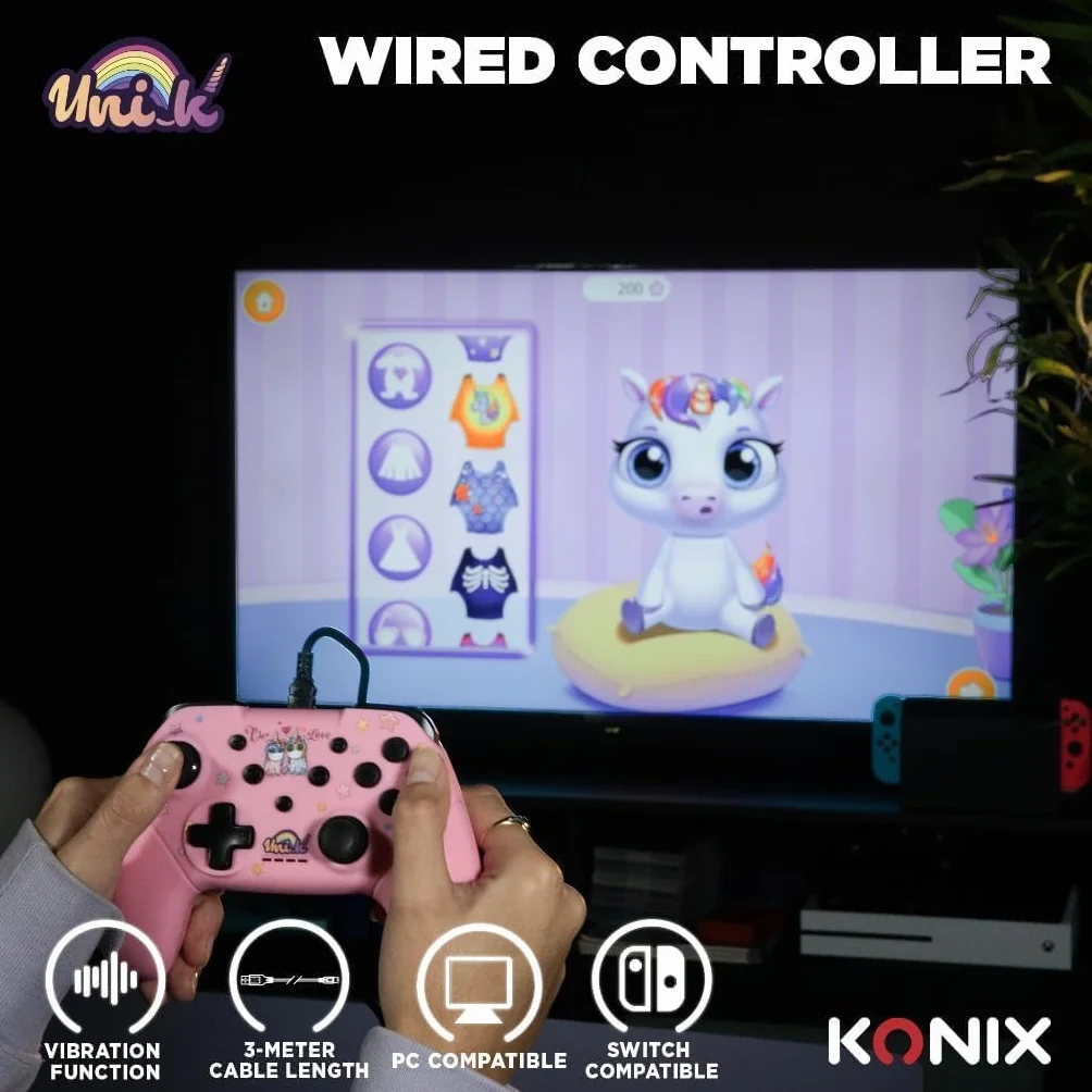 Konix Unik Controller cavo Nintendo Switch Switch 2 PC 3m Rosa