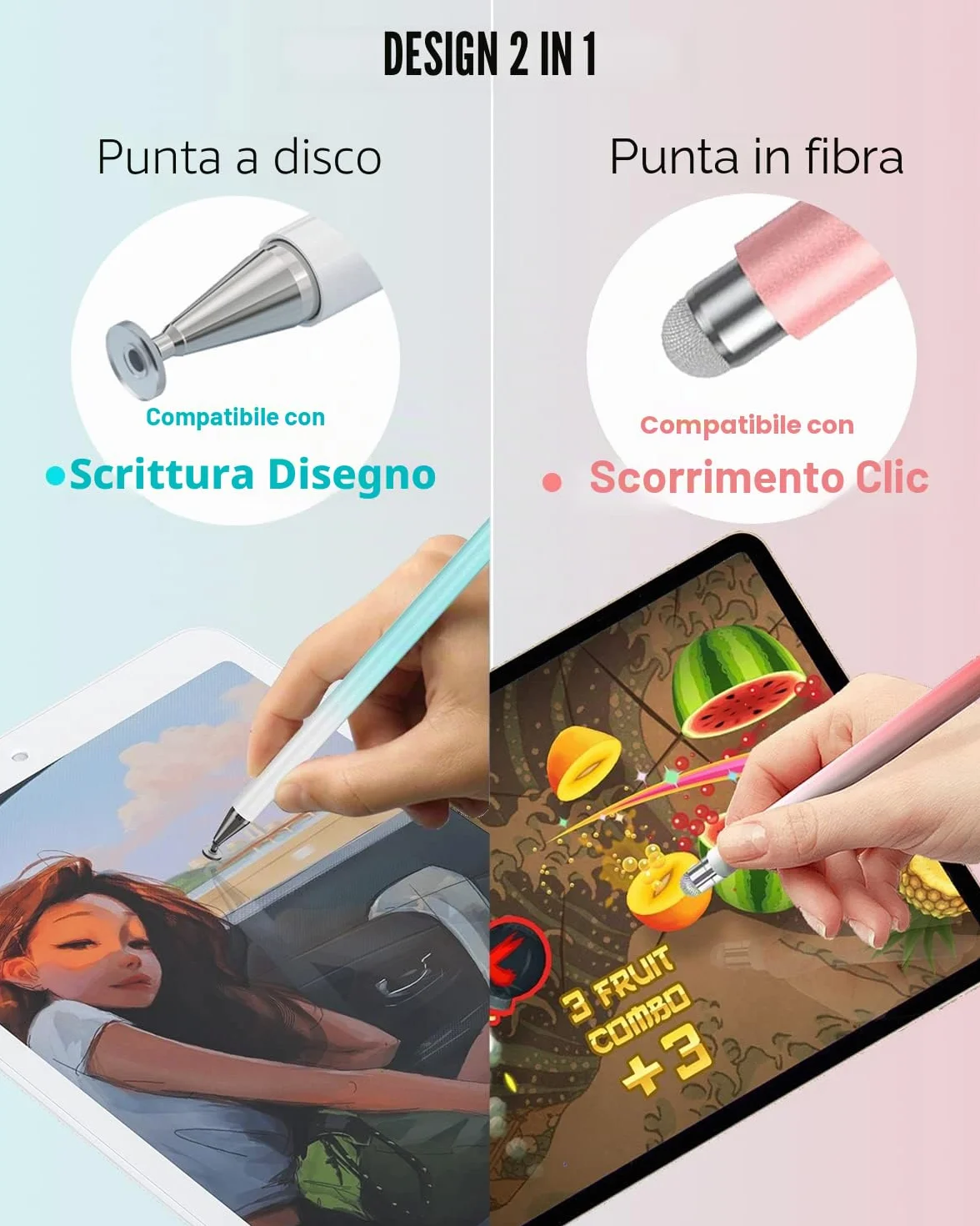 Penna Touch 2 w 1 do Tabletu i Smartfona, 3 szt. (Niebieski, Różowy, Fioletowy)
