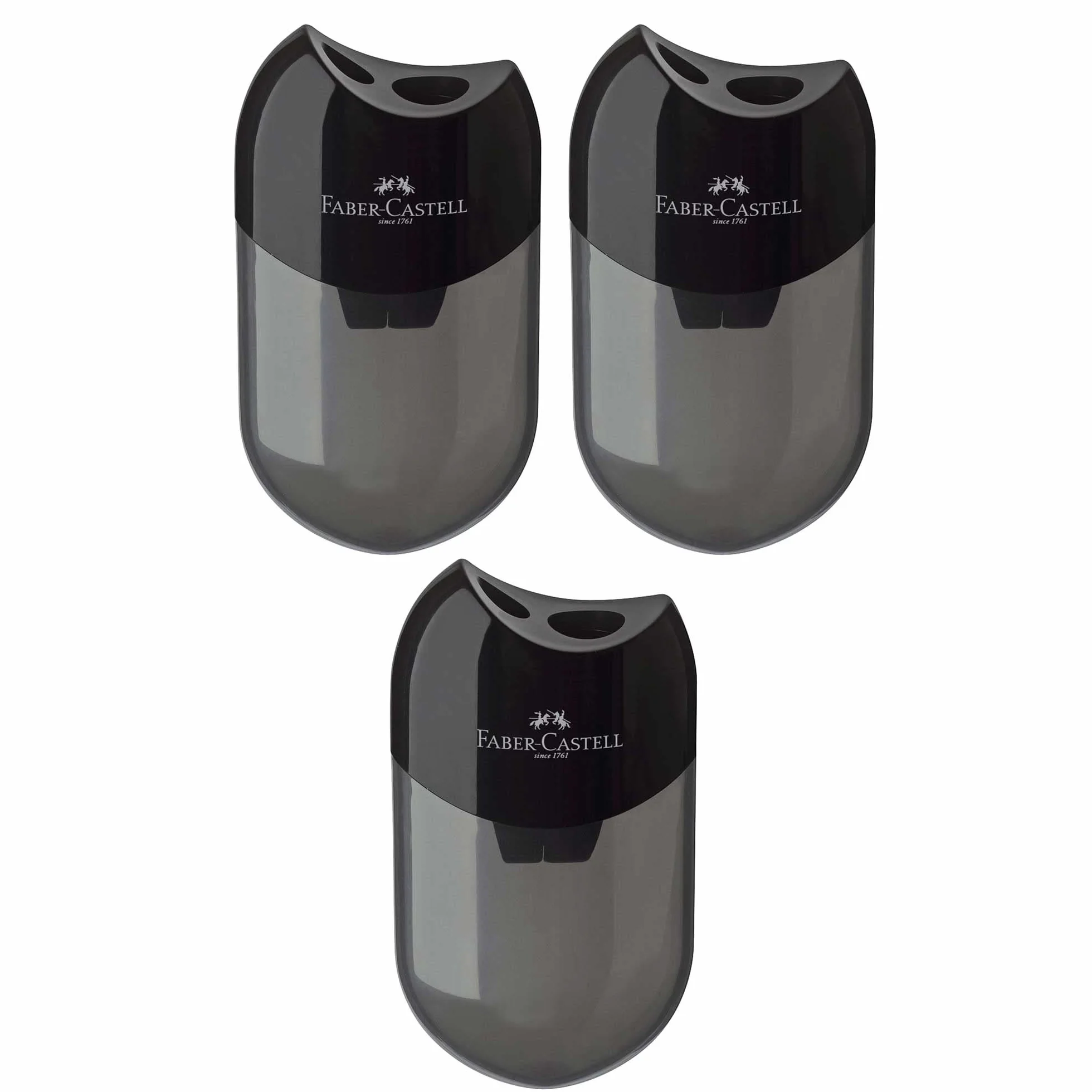 Faber-Castell 183500 Doppio temperamatite nero/trasparente set da 3 pezzi