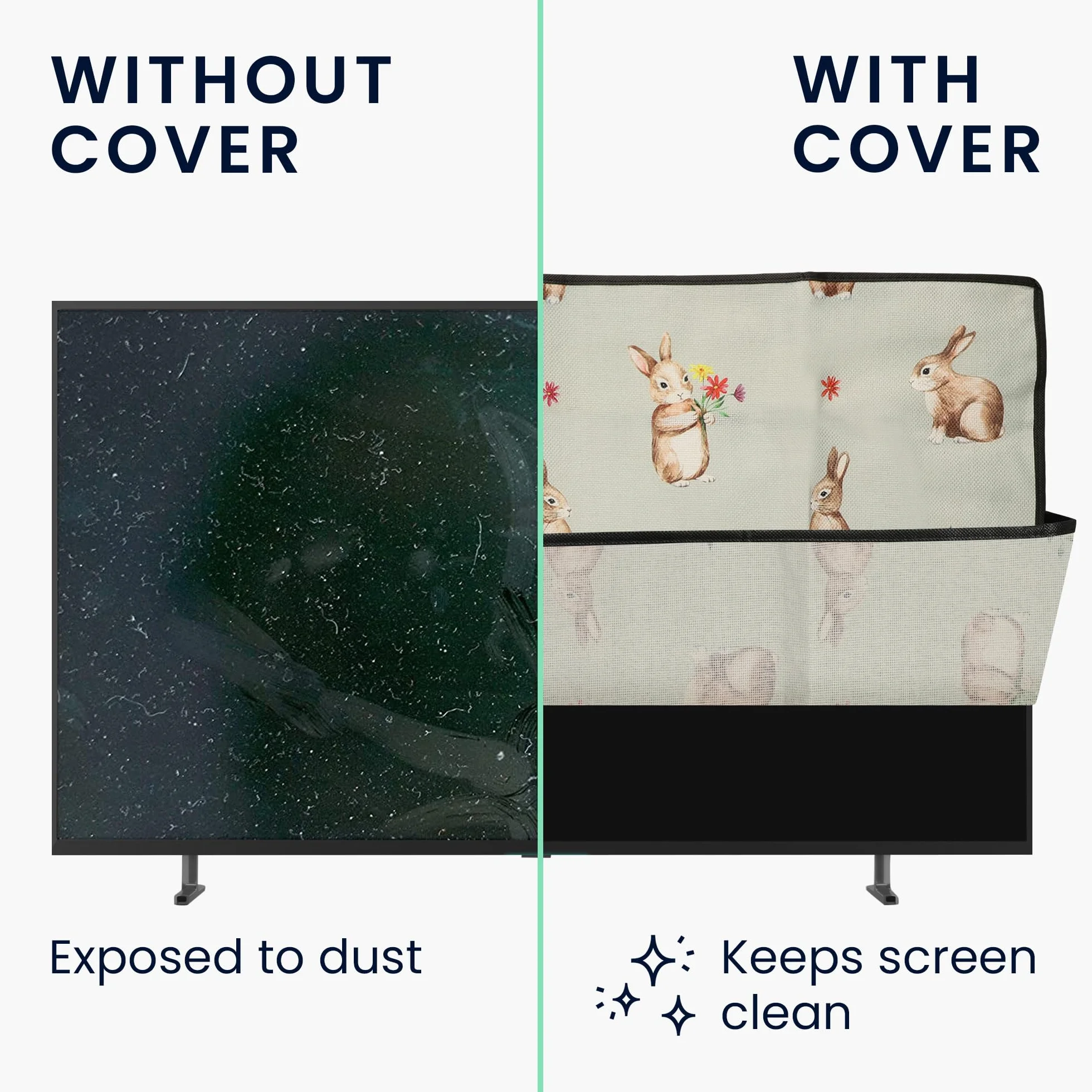 kwmobile Custodia per Schermo TV 40" - Copri Schermo Antipolvere in Lino - Conigli e Fiori