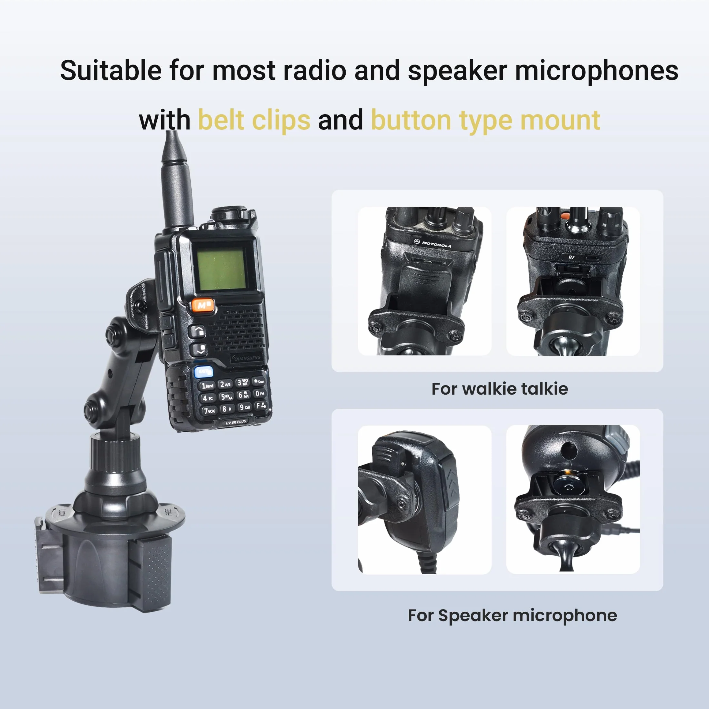 Uchwyt do radia CB z regulowanym wspornikiem do Motorola Kenwood Baofeng Midland Icom Yaesu