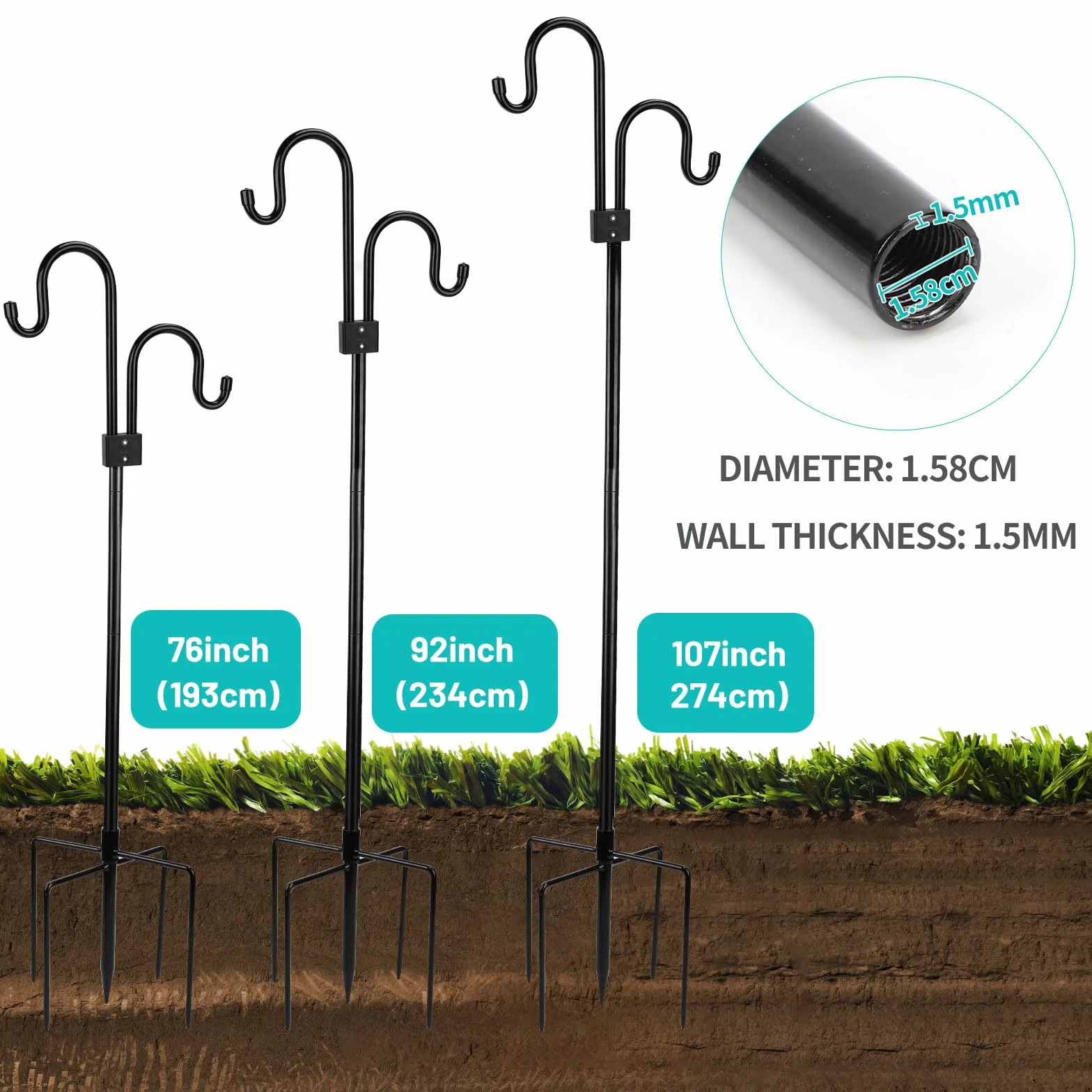 Gancio da Pastore 234CM Bastone da Giardino Doppio Gancio Base a 5 Punte