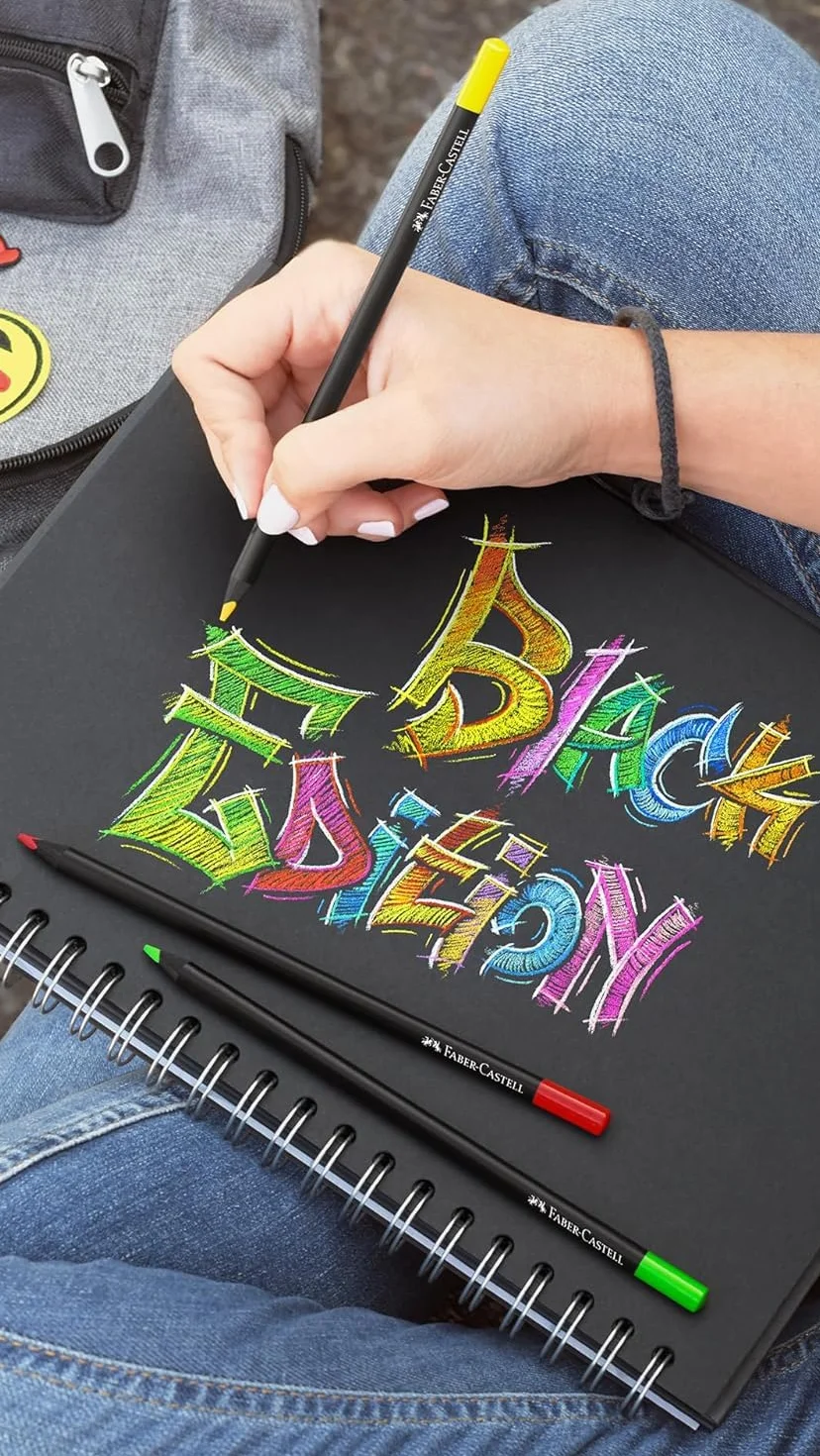 Faber-Castell Black Edition 24 Matite Colorate, Resistenti alla Rottura, Impugnatura Ergonomica, Valigetta per Carta Chiara e Scura