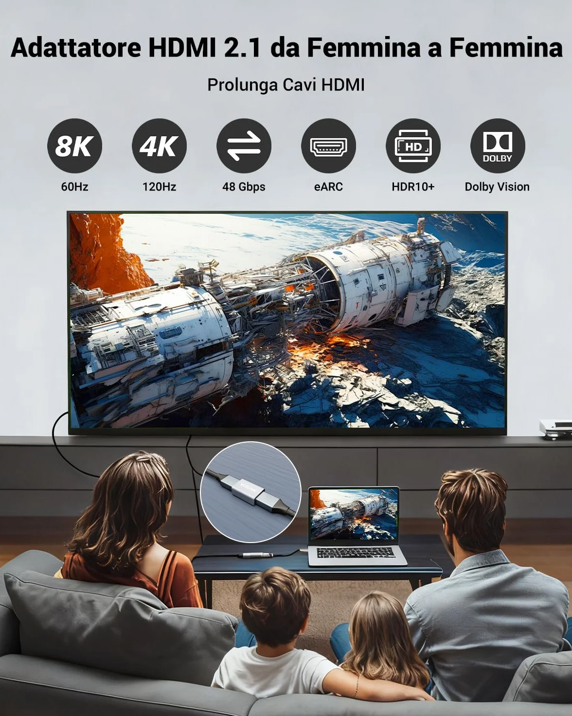 VCELINK Adattatore HDMI 2.1 Femmina-Femmina, Supporto 8K/4K 60Hz, Prolunga Cavo UHD