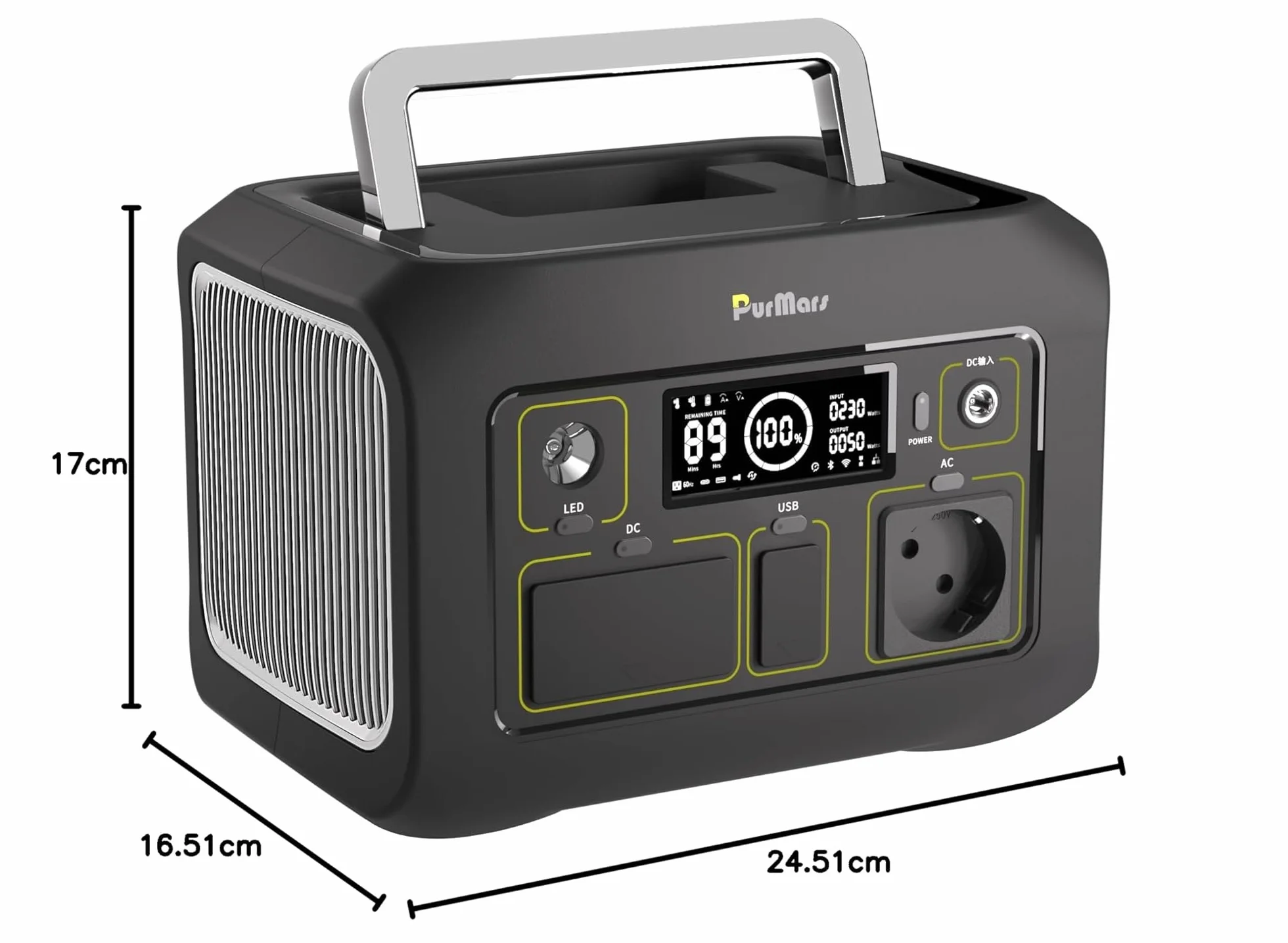 Powerbank Powerstation 300W (Max.500W), 288Wh (90.000mAh) Generatore Solare con Onda sinusoidale pura AC 230V, Batteria LiFePO4 Powerstation, adatto per Campeggio all'aperto, Viaggi e