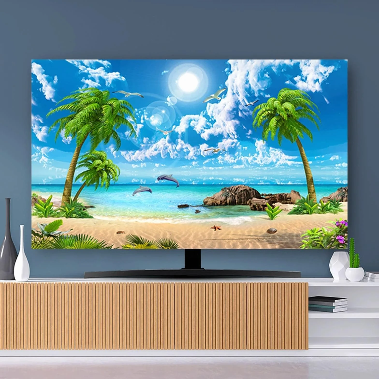 Hixingo Copertura Antipolvere per TV Motivo Delfino 3D Copri Televisore Elastica Universale 49-52inch