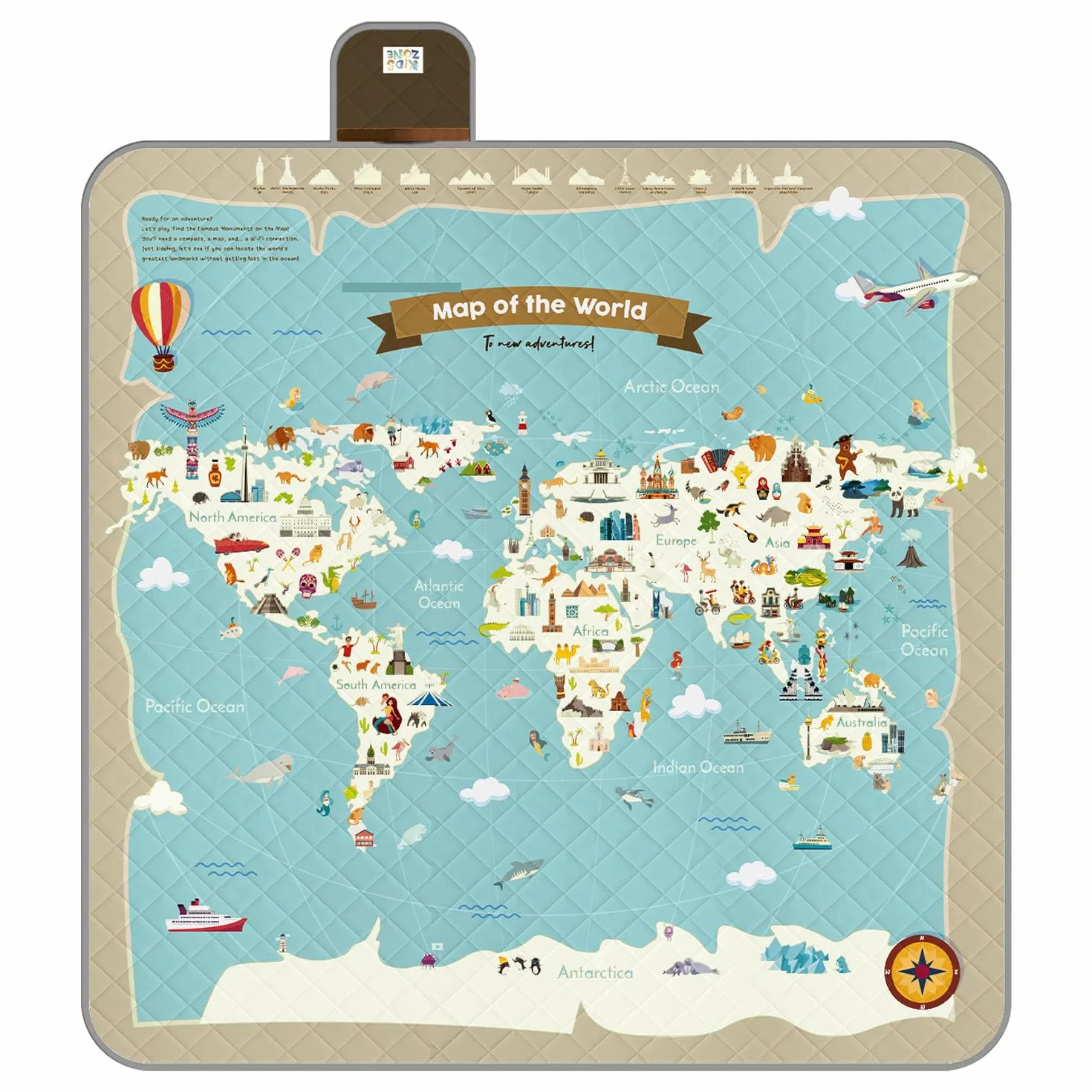PERLETTI Coperta Pic Nic Impermeabile Bambini 200x200 cm Telo Picnic Grande da Campeggio Spiaggia Pieghevole