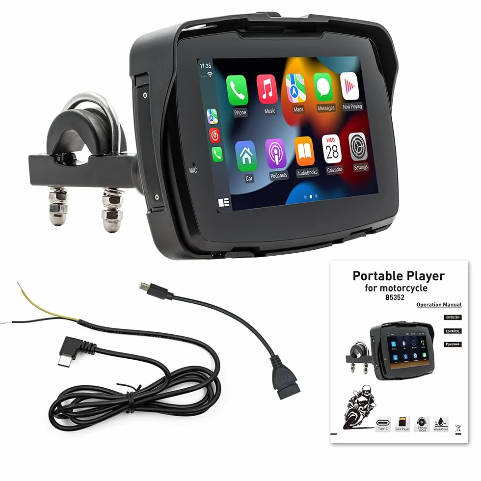 Android Auto Wireless Carplay Portatile Display 5 pollici IP65 Touchscreen GPS Navigation Dual Bluetooth Moto