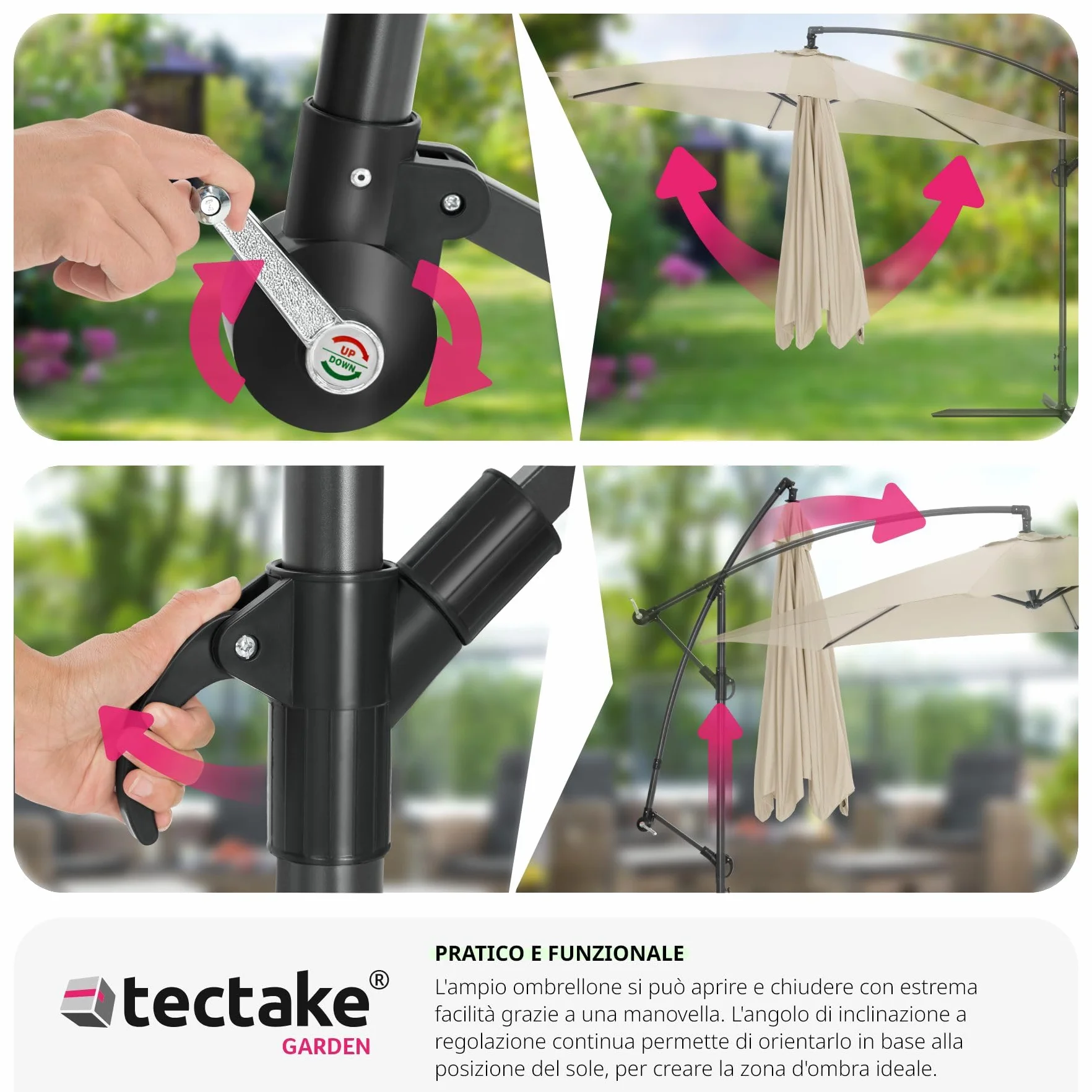 tectake® Ombrellone da Esterno con Robusta Struttura di Sostegno, Inclinabile, Idrorepellente, Resistente ai Raggi UV, Custodia Ombrellone da Giardino Inclusa