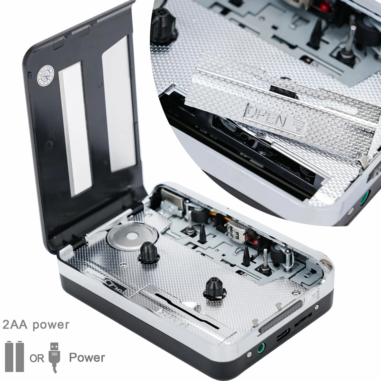 Incutex Lettore Cassette Audio Convertitore Musicassette MP3 USB Argento
