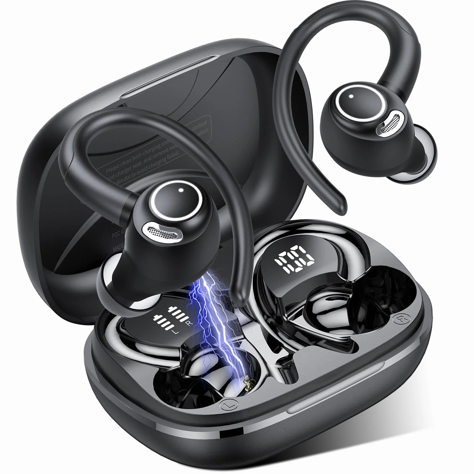 Cuffie Bluetooth Sport 5.4 con Mic Stereo, Wireless USB-C Ricarica Rapida, IP7 Impermeabili 48H, Nero