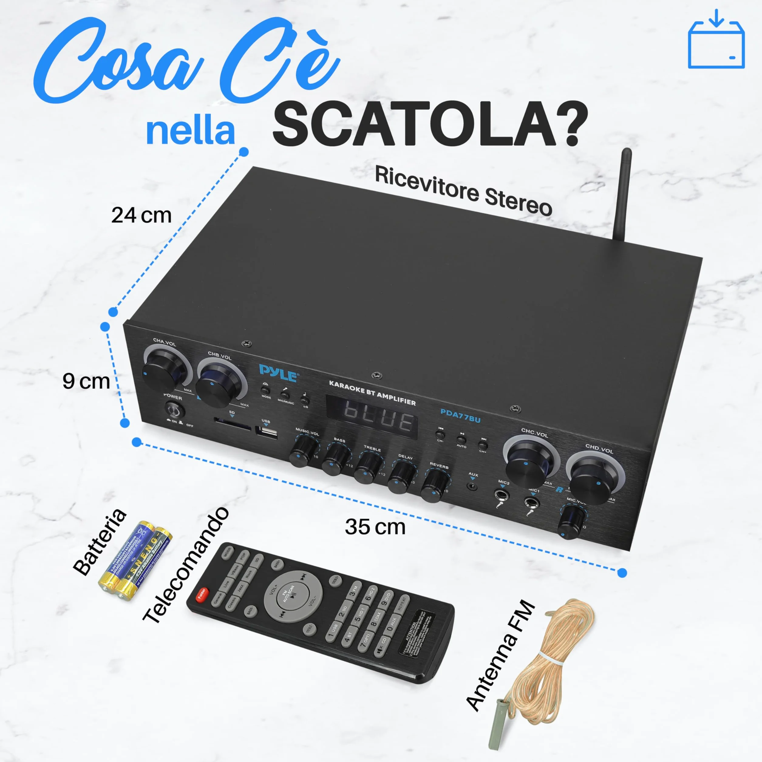 Pyle Amplificatore Audio 4 Canali Bluetooth 800 Watt Picco Home Theater Karaoke
