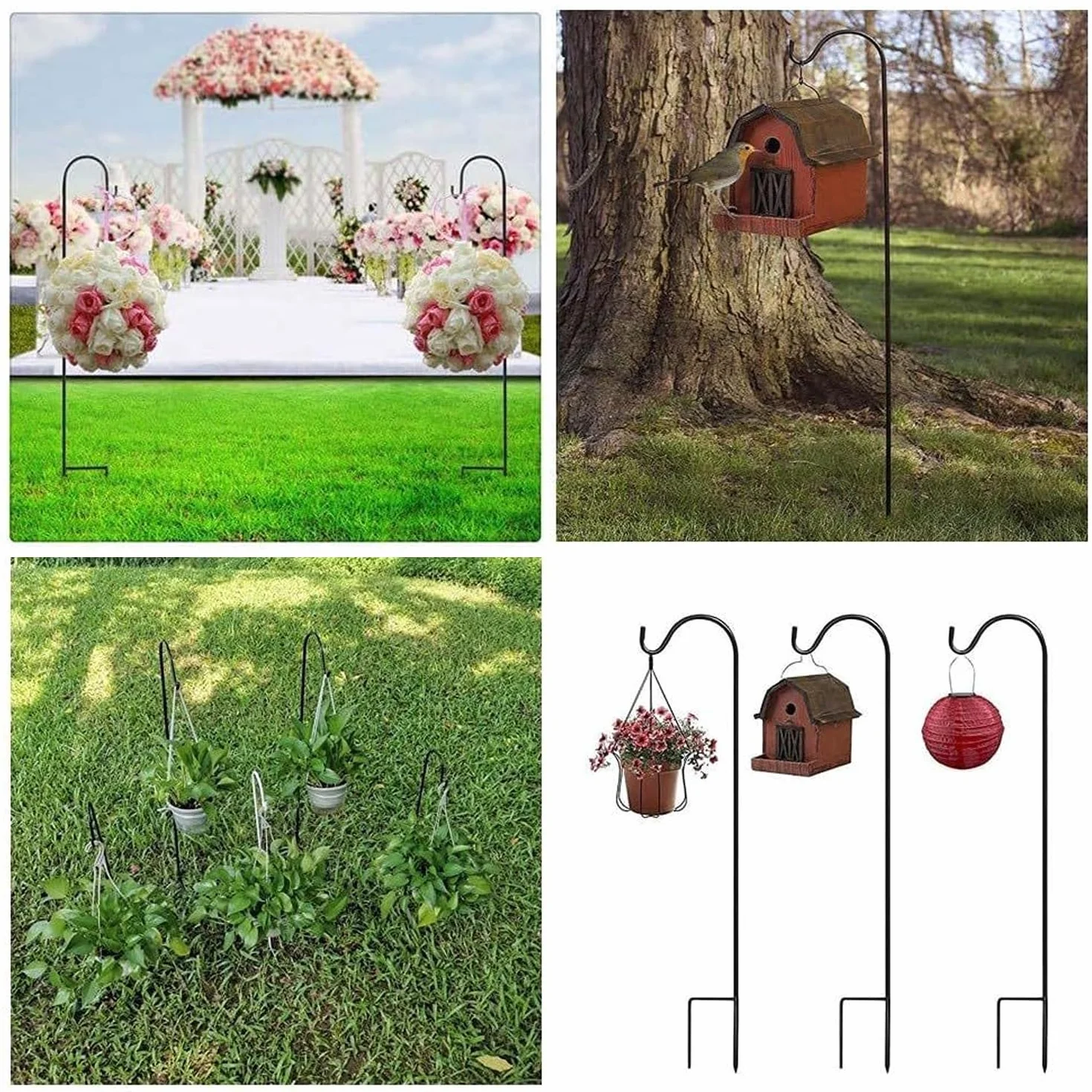 Gancio Pastore Giardino 81,5 cm Lanterne Regolabili in Altezza Shepherds Crook 2 Basi Nero