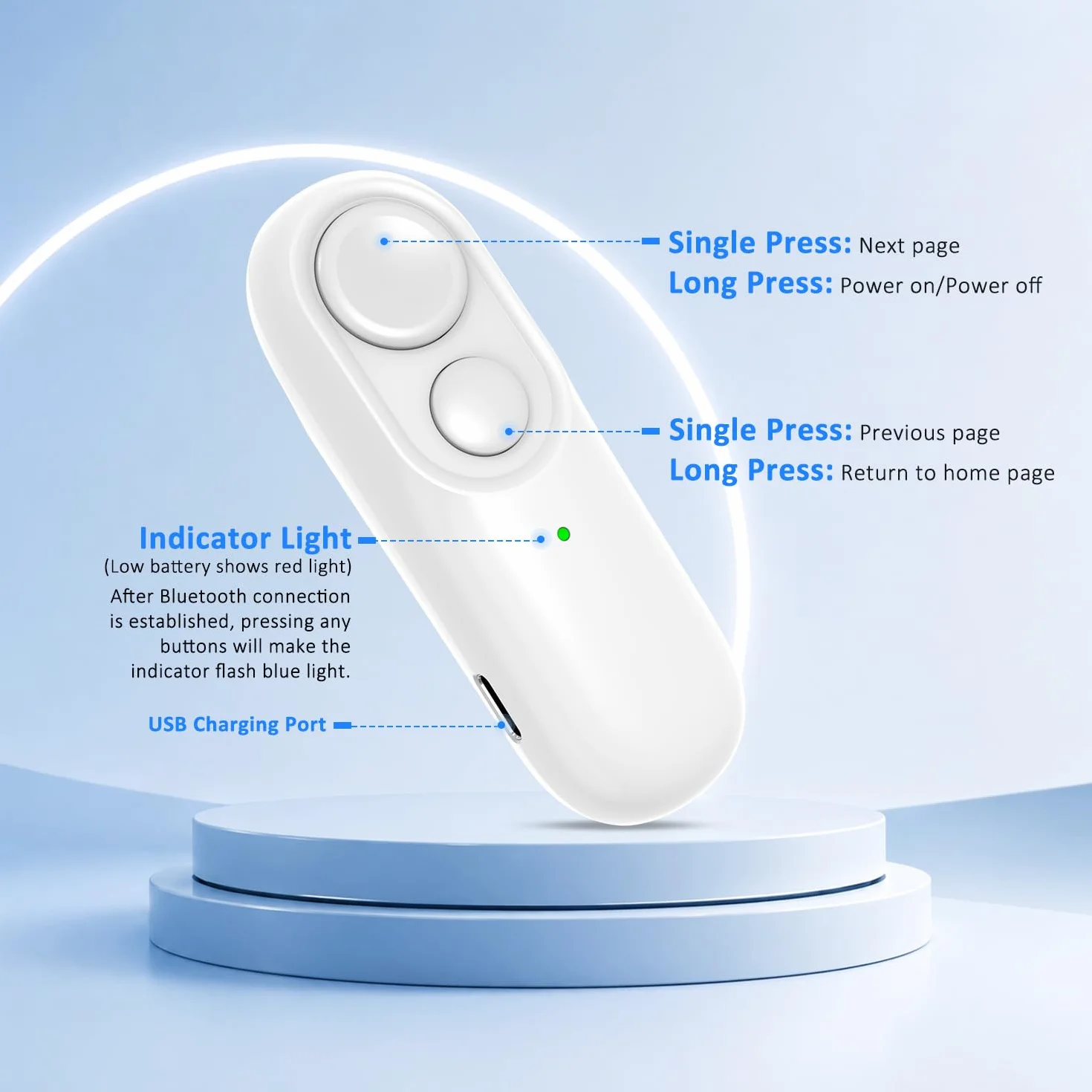 Telecomando Pagina Turner Bluetooth per Kobo Clara 2E/BW/Colour, Libra 2/Colour, Sage, Elipsa 2E, Bianco