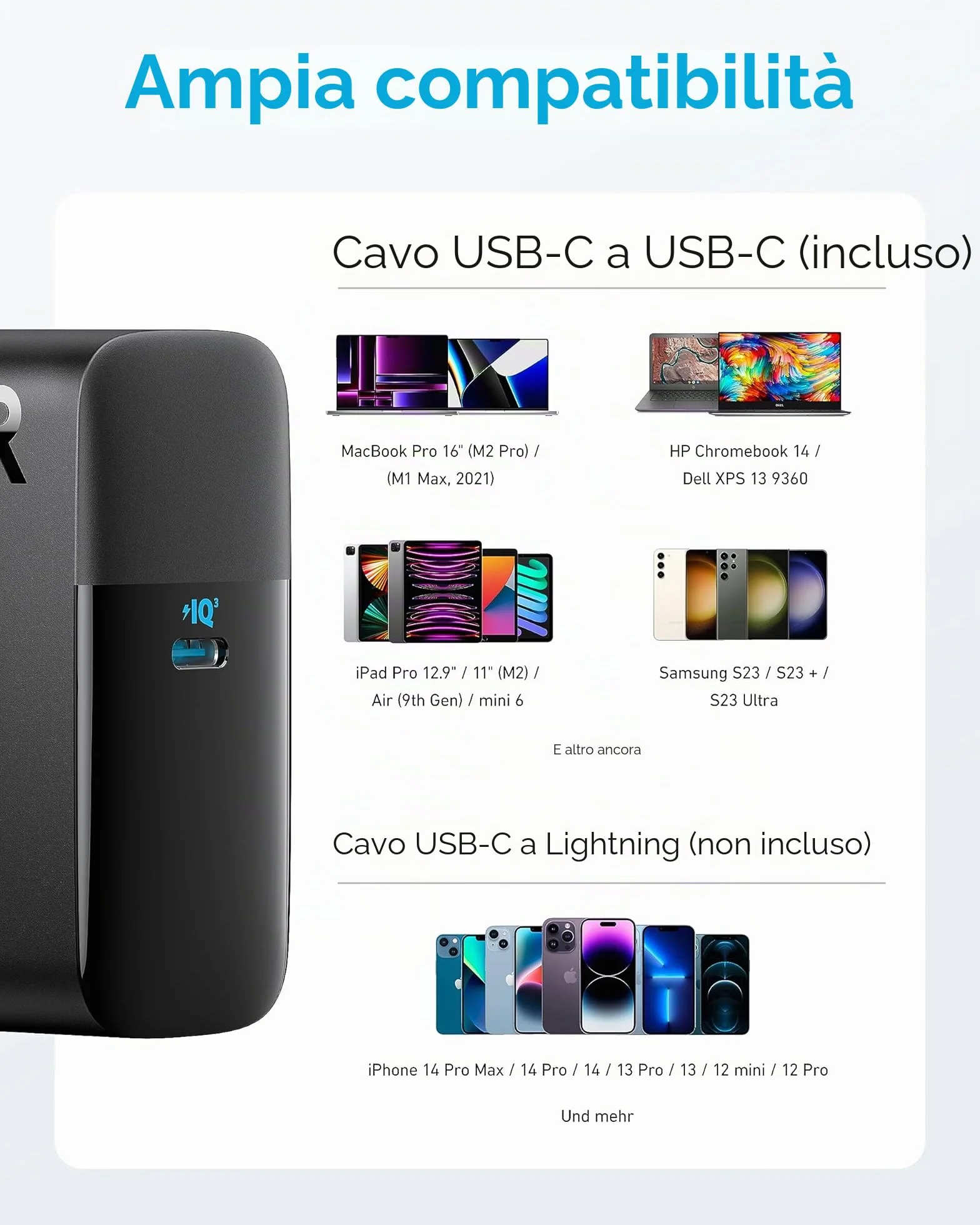 Anker Caricatore USB C 100W PIQ 3.0 per MacBook Pro iPad Pro iPhone Samsung Galaxy Cavo 1,5 m